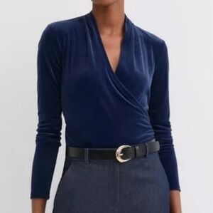 NWT LOFT Deep Blue Velour Wrap Long Sleeve Top Size XS